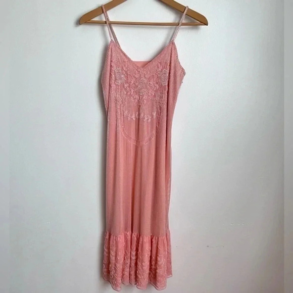 Pink‎ A-Line Ruffle Hemline Midi Beaded Dress - Picture 9 of 14